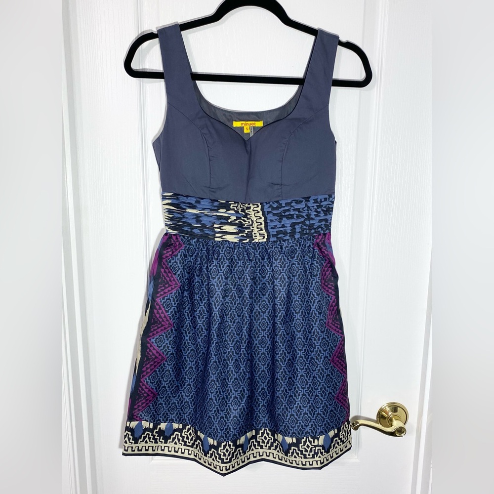 NEW ModCloth Minuet Tribal Print Sleeveless Mini Dress Blue Purple Size Small